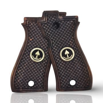 Zib Grips Silah Kabzası - Beretta F81/F84, Fatih 13 ile Uyumlu - Koyu Kahverengi Renk - Metal Logolu - BRTF81CV002L1