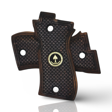 Zib Grips Silah Kabzası - Beretta F81/F84, Fatih 13 ile Uyumlu - Koyu Kahverengi Renk - Metal Logolu - BRTF81CV002L1