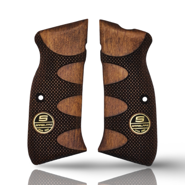 Zib Grips Silah Kabzası - Sarsılmaz Kılınç 2000 Mega, K11 ile Uyumlu - Koyu Kahverengi Renk - Metal Logolu - SRSMEGACV005L1