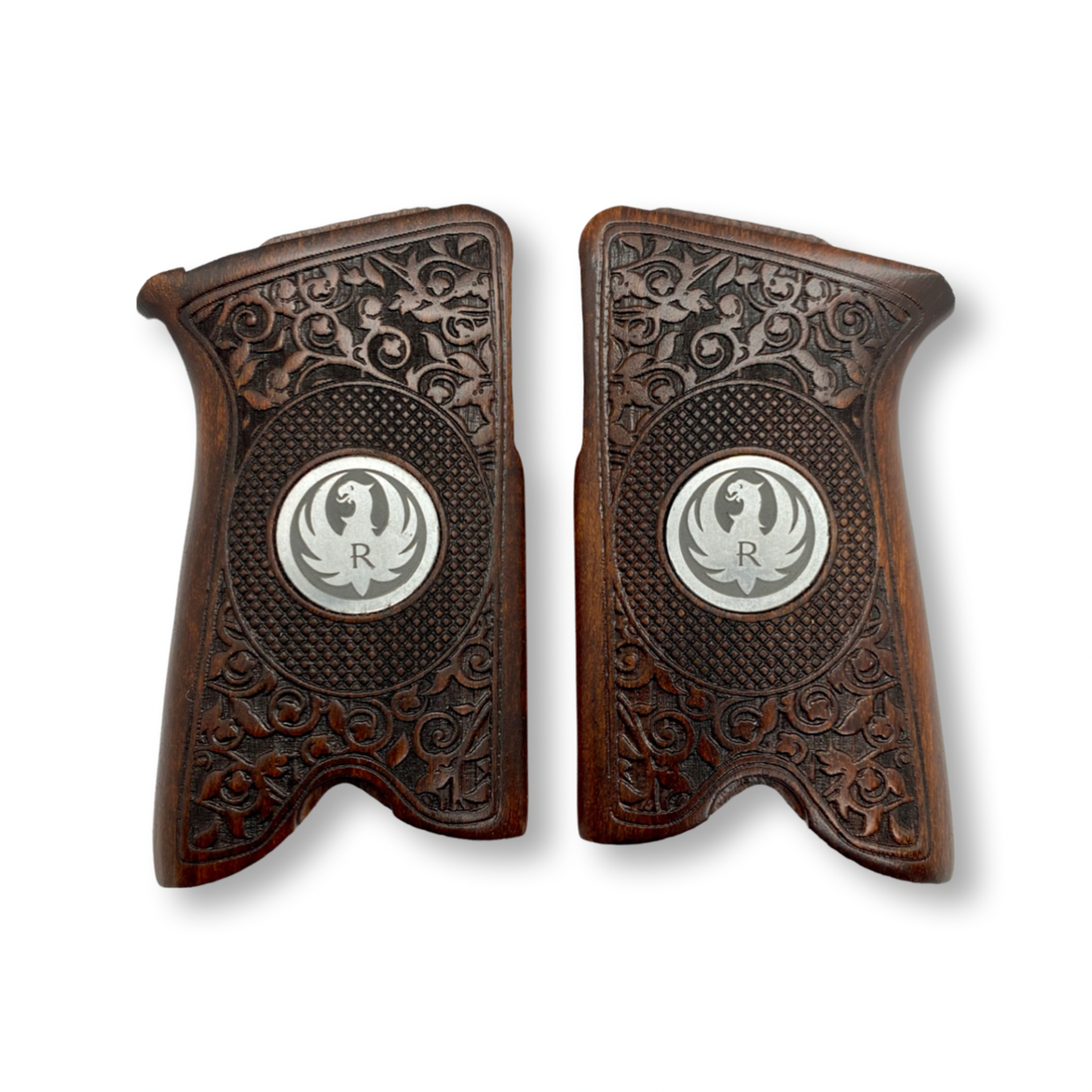 Zib Grips Silah Kabzası - Ruger P85 Serisi ile Uyumlu - Koyu Kahverengi Renk - Metal Logolu - RGRP85CV003L1