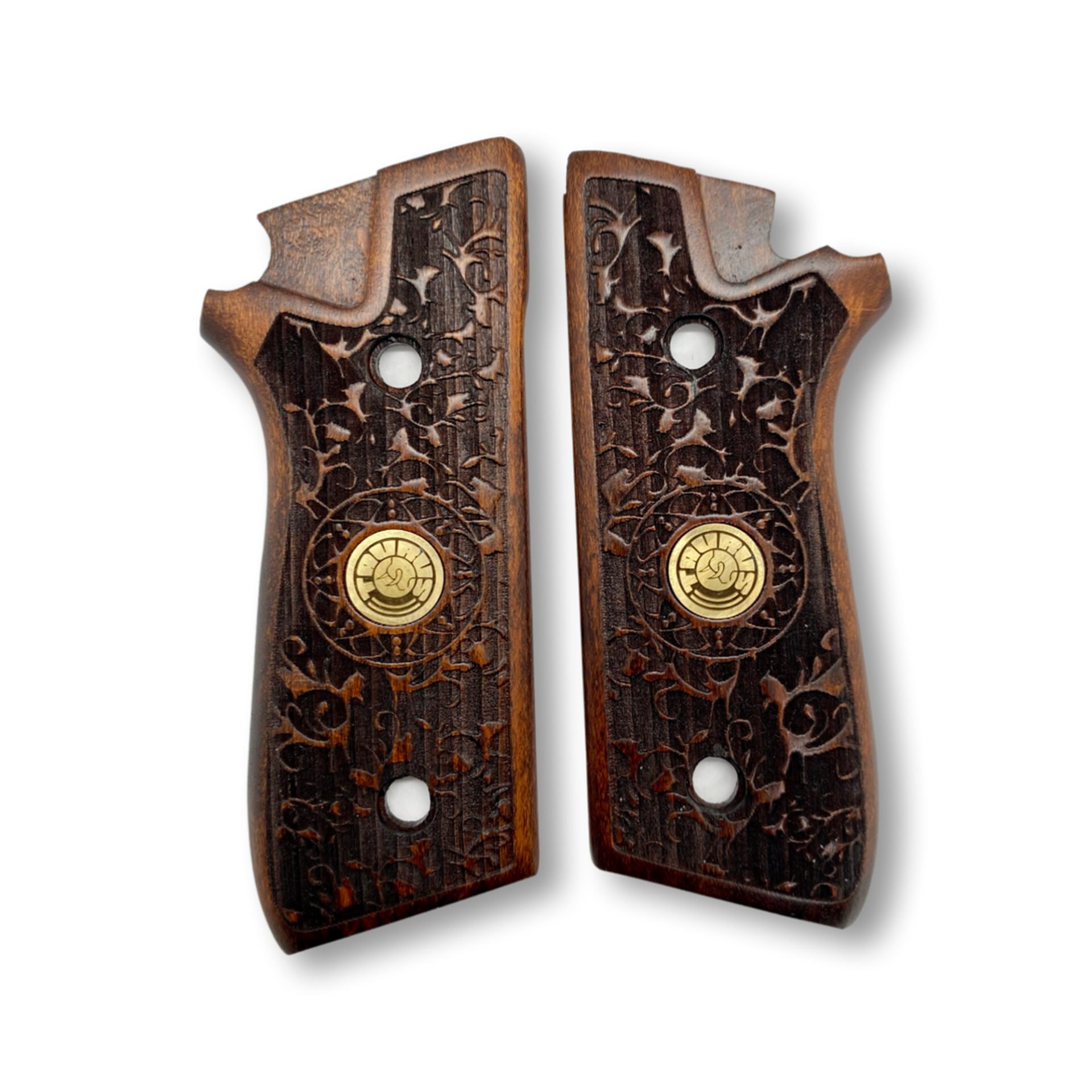 Zib Grips Silah Kabzası - Cybergun, Taurus PT92 ile Uyumlu - Koyu Kahverengi Renk - Metal Logolu - TRSPT92CV004L1