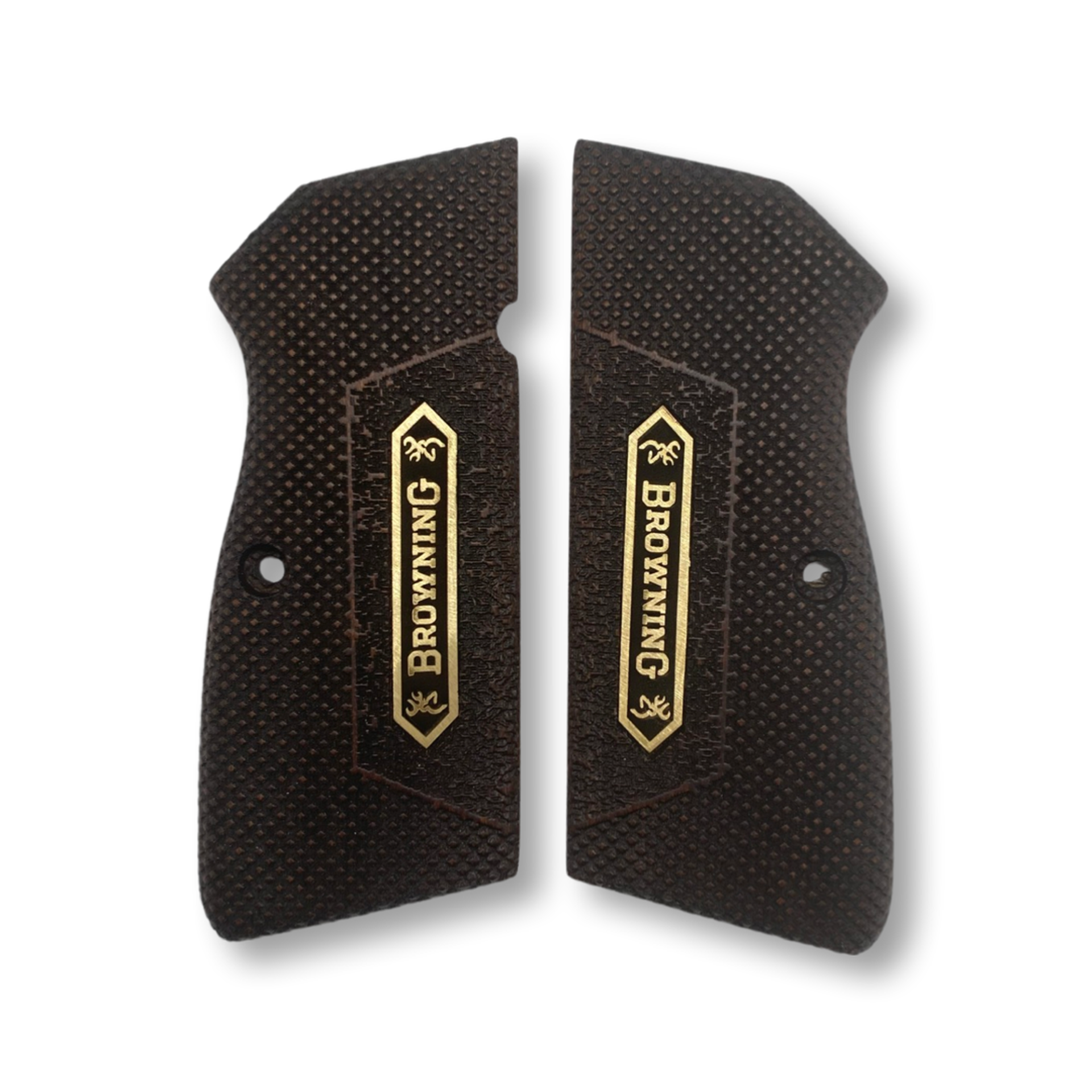 Zib Grips Silah Kabzası - Zig 14, Browning HP, High Power 14, Spor Kasa ile Uyumlu - Koyu Kahverengi Renk - Metal Logolu - BRWHPSCV018L1