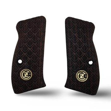 Zib Grips Silah Kabzası - CZ Kompakt, P-01 ile Uyumlu - Koyu Kahverengi Renk - Metal Logolu - CZCMPCV001L1