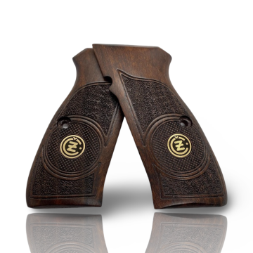 Zib Grips Silah Kabzası - CZ 75, Canik 55, S120, L120 ile Uyumlu - Koyu Kahverengi Renk - Metal Logolu - CZ75CV017L1