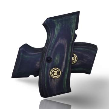 Zib Grips Silah Kabzası - CZ 75, Canik 55, S120, L120 ile Uyumlu - Sadece vernik uygulanmış - Lamine Malzemesinden Yapılma - Metal Logolu - LMCZ75SV069L1