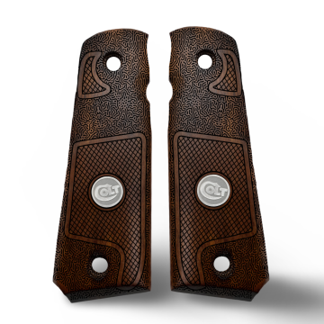 Zib Grips Silah Kabzası - Colt 1911, Girsan MC 1911 ile Uyumlu - Koyu Kahverengi Renk - Metal Logolu - CLT1911CV097L2