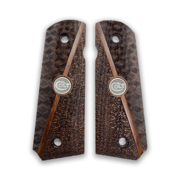 Zib Grips Silah Kabzası - Colt 1911, Girsan MC 1911 ile Uyumlu - Koyu Kahverengi Renk - Metal Logolu - CLT1911CV083L1