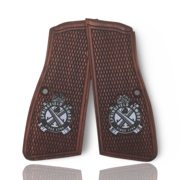 Zib Grips Silah Kabzası - Springfield SA35, Dik Kasa, Browning HP 14, Zig 14 ile Uyumlu - Meşe Renk - Metal Logolu - SFSA35MS001L1