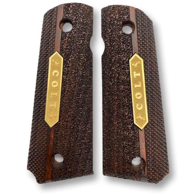 Zib Grips Silah Kabzası - Colt 1911, Girsan MC 1911 ile Uyumlu - Koyu Kahverengi Renk - Metal Logolu - CLT1911CV024L4