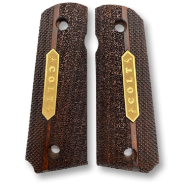 Zib Grips Silah Kabzası - Colt 1911, Girsan MC 1911 ile Uyumlu - Koyu Kahverengi Renk - Metal Logolu - CLT1911CV024L4